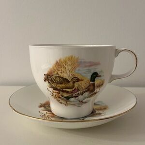 Vintage Elizabethan Fine Bona China Large Cup Saucer Set Mallard Ducks Design